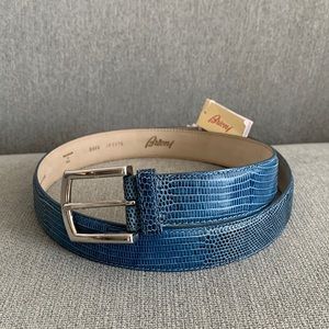 Brioni Men’s Handmade in Italy Genuine Lizard Belt 90 cm 34 Blue NEW
